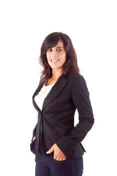 Beautiful business woman posing over white background