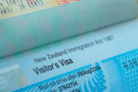 Passport stamp visa for travel concept background, New Zealand
