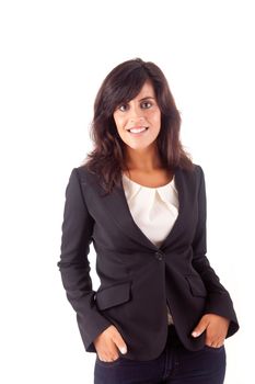 Beautiful business woman posing over white background