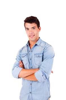 Portrait of handsome young man in casual clothes standing over white background