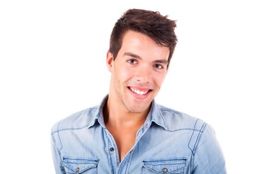 Portrait of handsome young man in casual clothes standing over white background