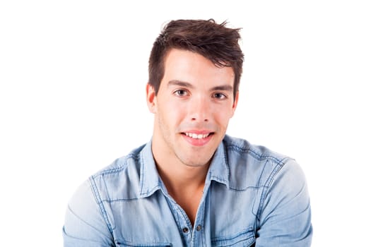 Portrait of handsome young man in casual clothes standing over white background