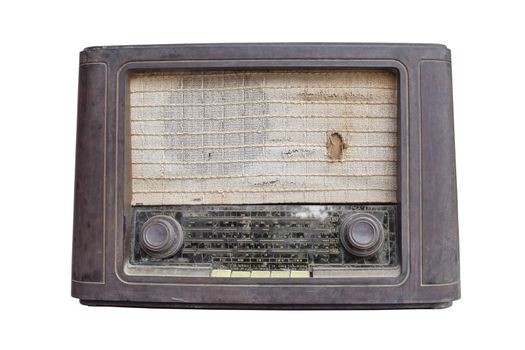 Old vintage radio isolated on white