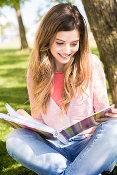 Young student studying at the school garden