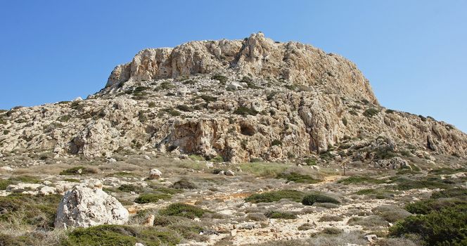 Solitary table mountain, close to Cape Greko, Cyprus, South Europe 