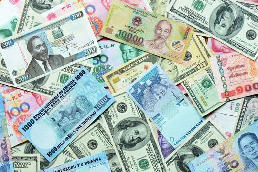 Various currency notes as banking and finance, money savings background