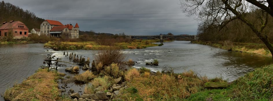 An old house near by old demolished weir od the river