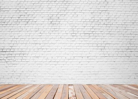 white brick wall and wood floor background