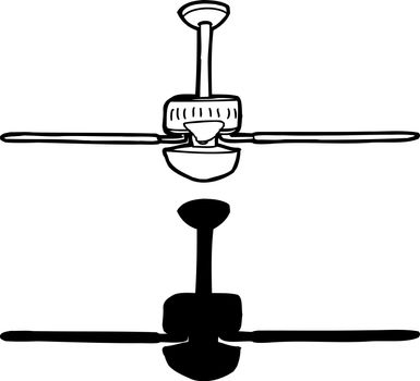 Black and white drawing of ceiling fan