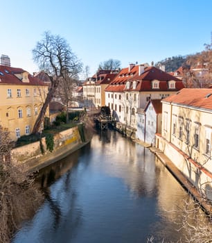 View of the river Certovka in historic part of Prague, Czech Republic