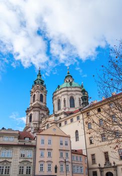 View of center of Prague from the grounds of Saint Nicholas Cathedral, Czech Republic