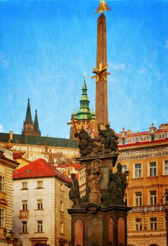 View on the  Prague gothic Castle, Czech Republic, old color image style.