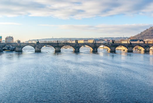 Charles Bridge and the Vltava River in the morning, Prague, Czech Republic