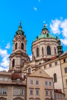 View of center of Prague from the grounds of Saint Nicholas Cathedral, Czech Republic