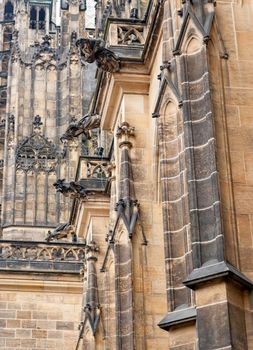 Fragments of sculptures in the Cathedral church Sacred Vitus. Prague. Czech Republic