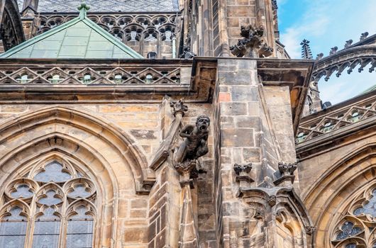 Fragments of sculptures in the Cathedral church Sacred Vitus. Prague. Czech Republic