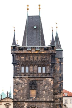 Tower at the Charles Bridge in Prague, Czech Republic, isolated on white background