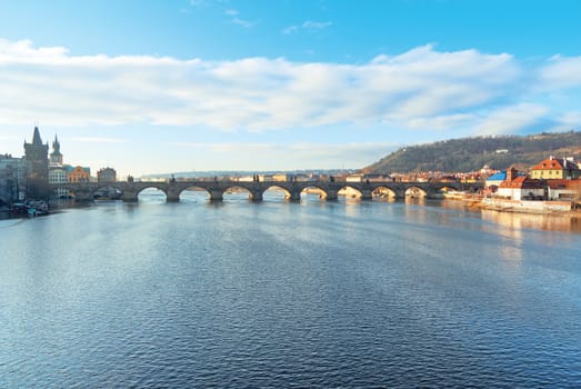 Charles Bridge and the Vltava River in the morning, Prague, Czech Republic