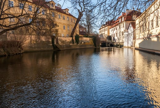 View of the river Certovka in historic part of Prague, Czech Republic