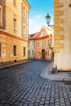 Morning in old city without people and cars. Prague, Czech Republic