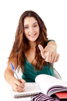 Portrait of a young happy student on white background
