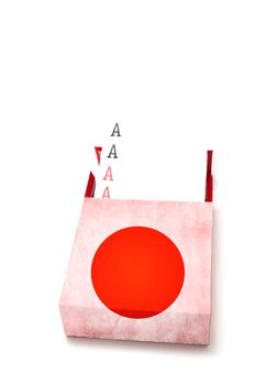 Power concept showing Four aces in Japanese box on white background