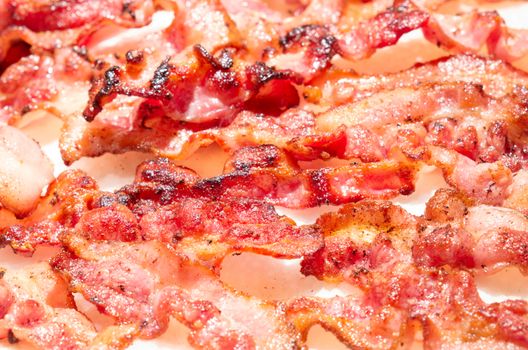 Canadian smoked bacon cooked closeup shot