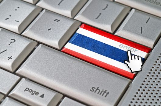 Business concept mouse cursor pressing Thailand enter key on metallic keyboard