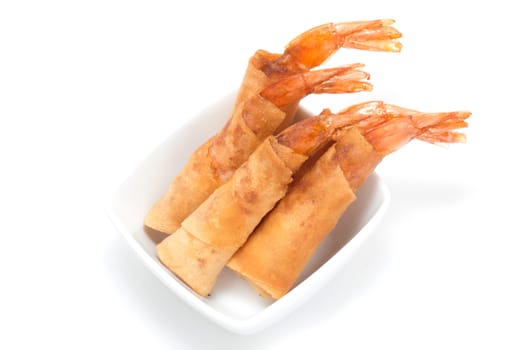 Vietnamese deep fried shrimps plate on white background