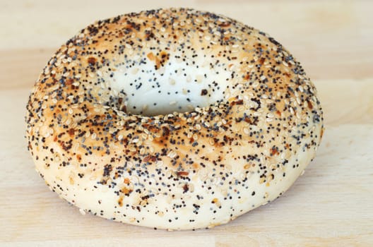Bagels on wooden cutting board