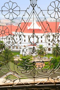 Decorative lattice on a window, Victory Gate Patuxai, Vientiane, Laos, Southeast Asia