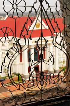Decorative lattice on a window, Victory Gate Patuxai, Vientiane, Laos, Southeast Asia