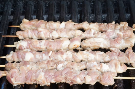 Vietnamese Porc skewers on grill