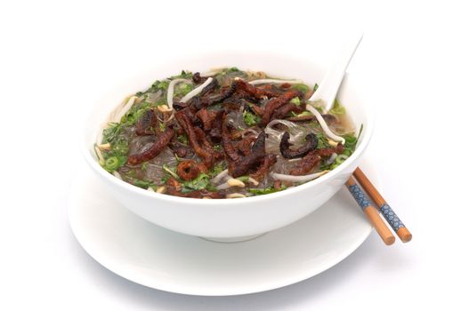 Vietnamese deep fried eel cassava vermicelli - Mien Luon on white background