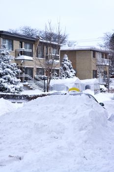 Taxi car buried under snow in Montreal, Quebec Canada