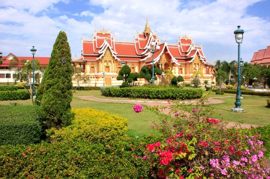 Temple at Pha That Luang complex, Vientiane, Laos, Southeast Asia