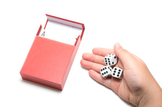 A packs of red cards and three dices