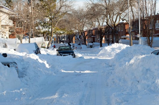 Street filled with snow after a snowstorm