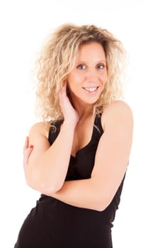 Beautiful blonde woman posing over white background