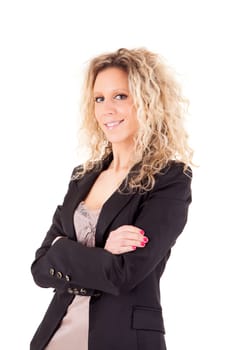 Beautiful blonde woman posing over white background