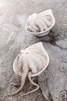 Raw octopus on natural background. Culinary sefood eating.