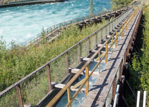 Whitehorse Fish Ladder, world's longest wooden Fishway, lets Salmon get past dam to their spawning grounds, Yukon Territory, Canada