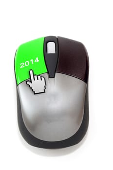 Hand cursor clicking year 2014