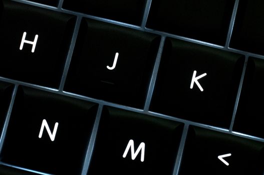 H J K N M keys backlit on a keyboard