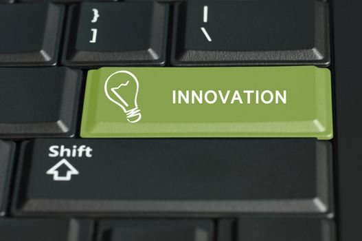 Concept of innovation call to  action . The focus is on the enter key with the shift button on the bottom