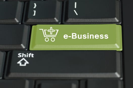 Concept of e-commerce . The focus is on the enter key with the shift button on the bottom