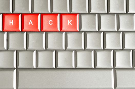 Hack word spelled on a metallic keyboard