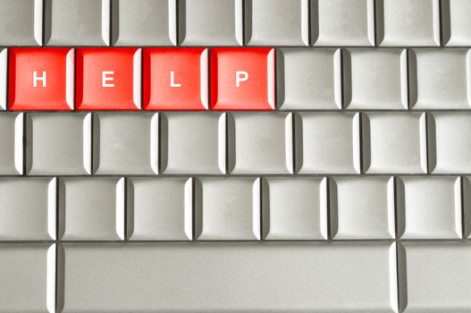 Help word spelled on a metallic keyboard