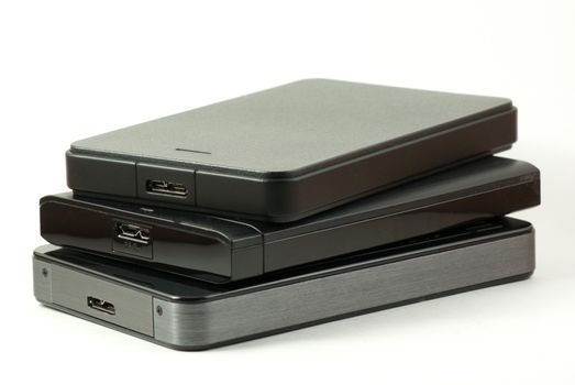 Three USB 3 external hard drive stacked