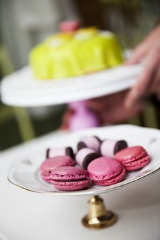 Group of Macaroons and cookies on a cakestand